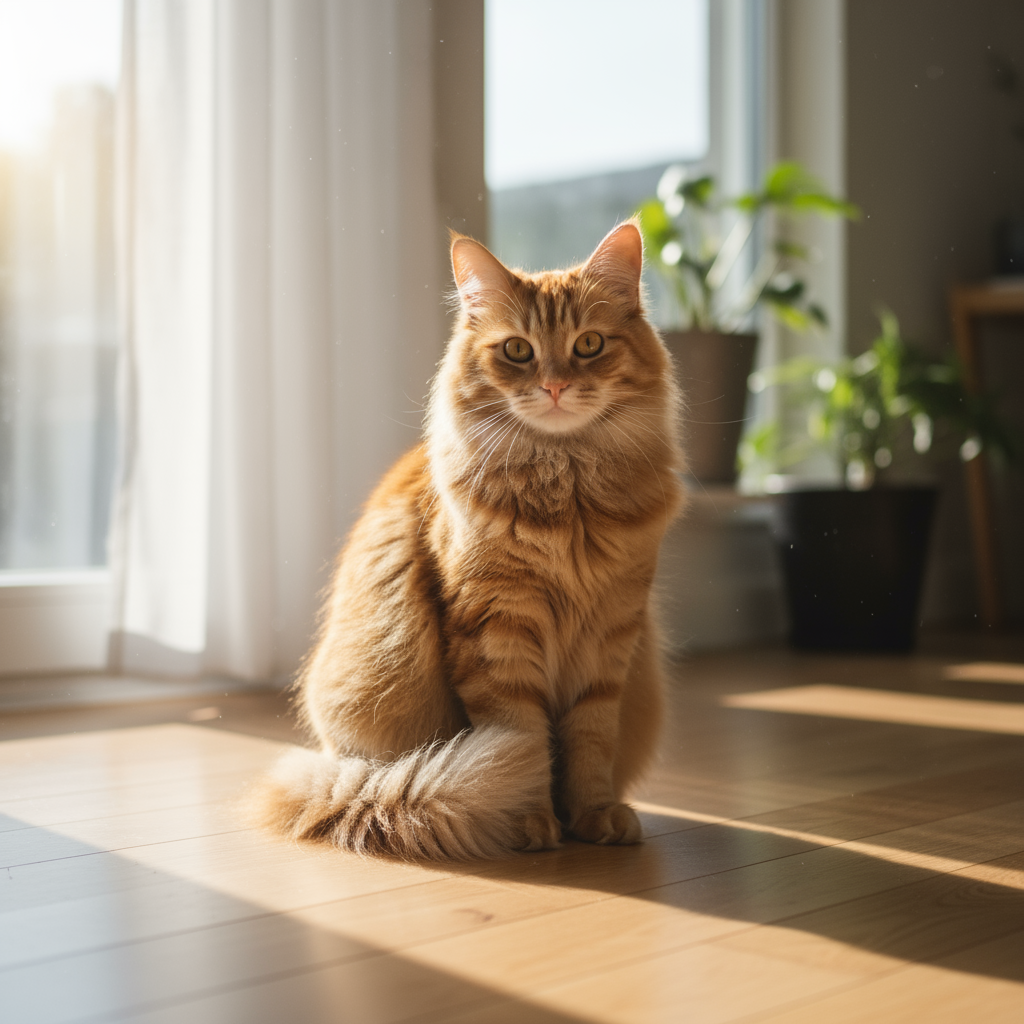 ふわふわの茶色の猫のリアルな写真。