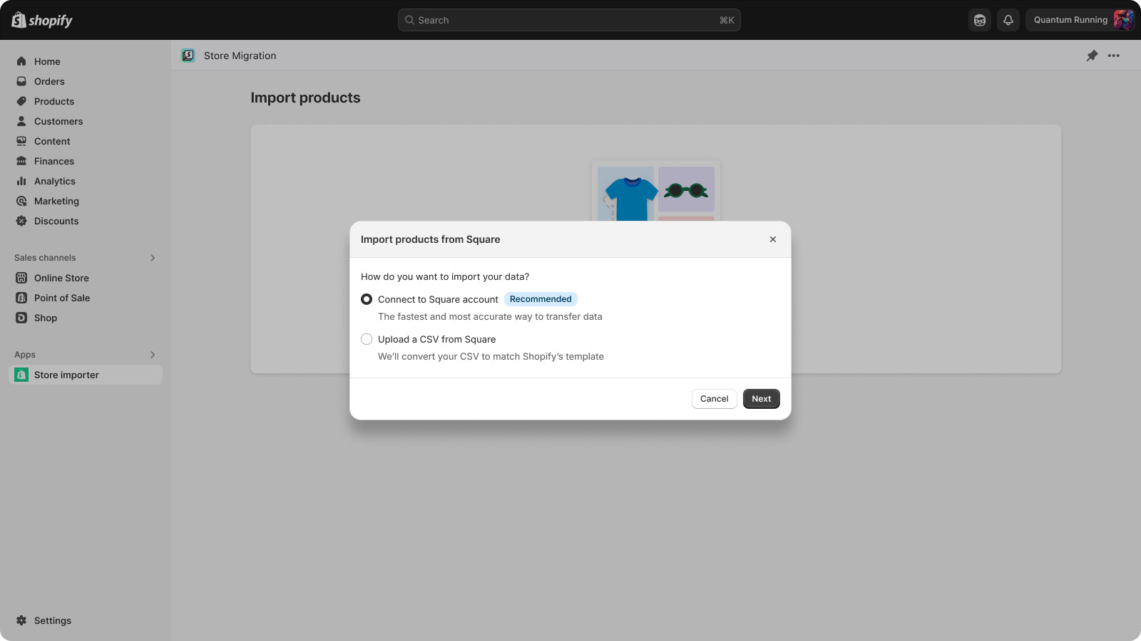 Import modal