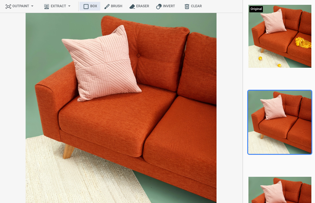 A sample edited image depicts the couch and rug in the input
           example without lemons