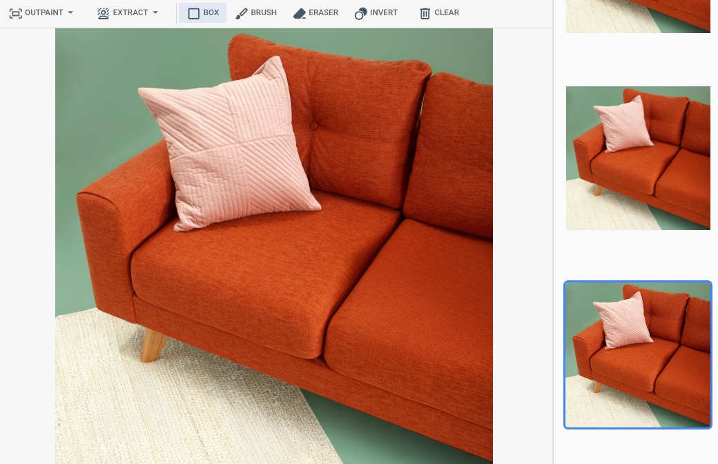 A sample edited image depicts the couch and rug in the input
           example without lemons