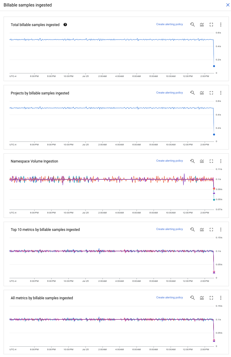 Ejemplo de los gráficos que resumen la ingesta de métricas.