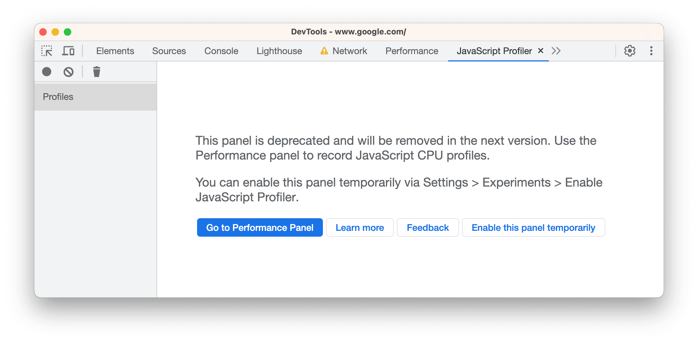 Obsolescence du profileur JavaScript.