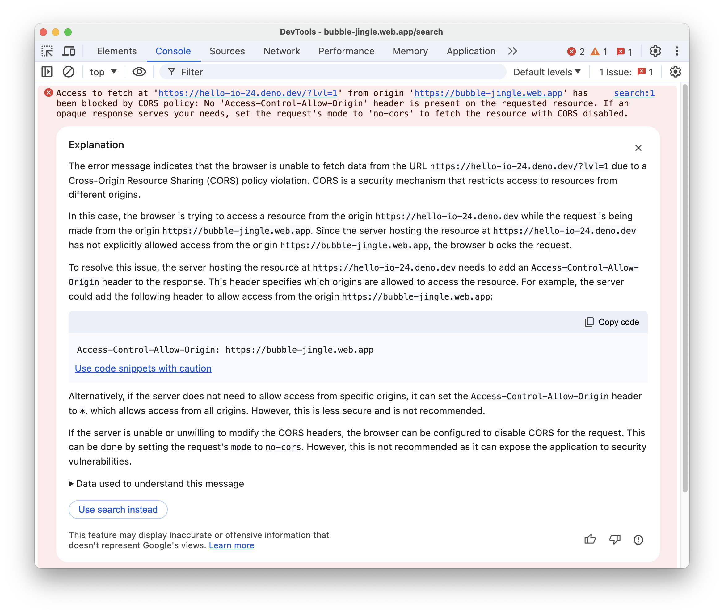 La spiegazione di un errore generata con l'AI.