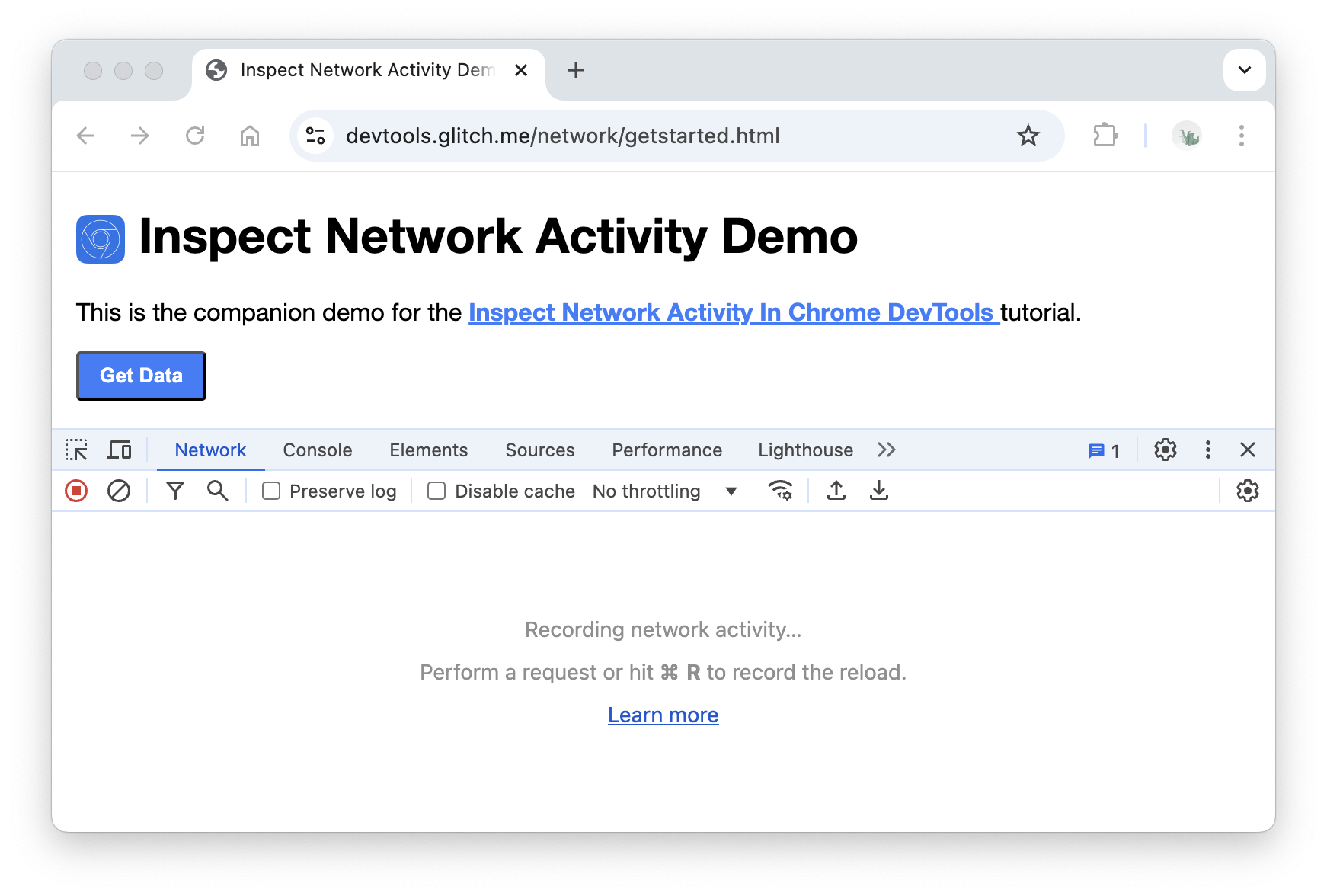 Het Devtools-netwerkpaneel is vastgezet aan de onderkant van het venster.