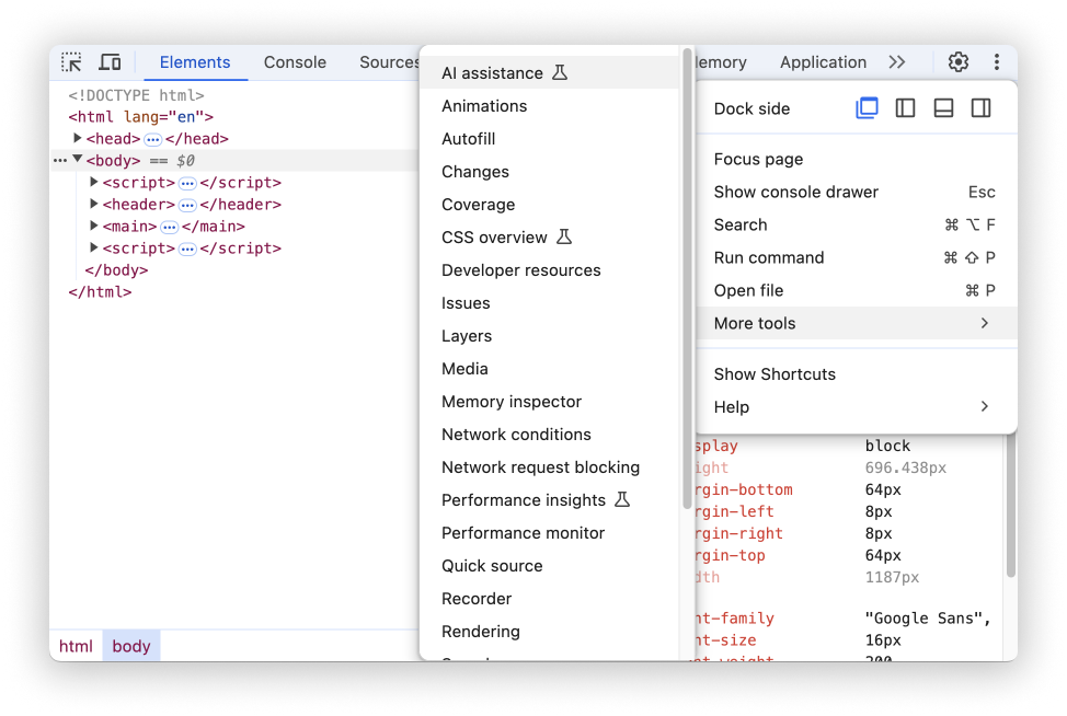 Het menu 'Meer hulpmiddelen' wordt geopend.
