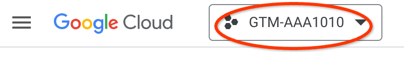 Capture d&#39;écran du sélecteur de projet GCP, montrant un exemple d&#39;ID de conteneur Tag Manager.