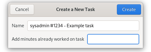 Screenshot of the new task dialog