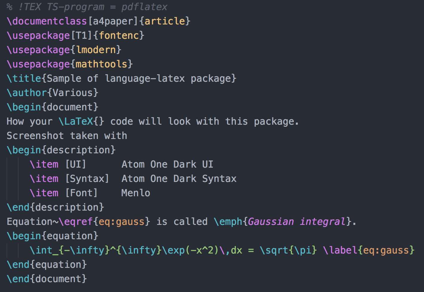sample of language-latex package