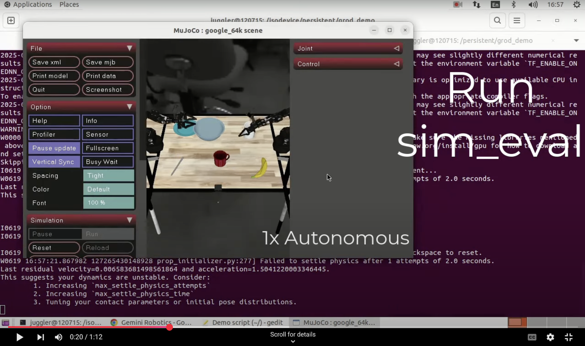 Video walkthrough of sim eval